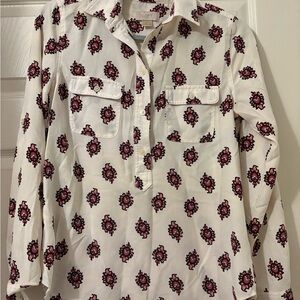 LOFT Cream and Red Patterned Blouse